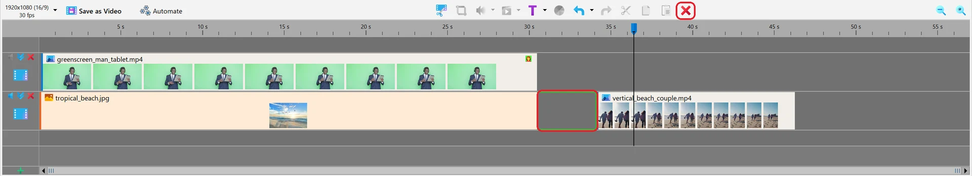 Remove empty space or make room in Bolide Movie Creator