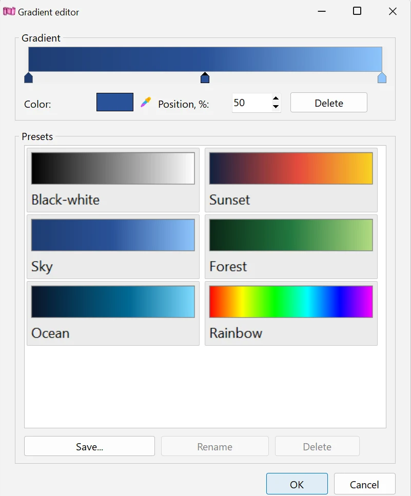 Gradient editor in Bolide Movie Creator