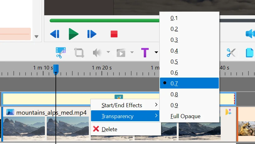 Timing, darkness and fade in Bolide Movie Creator