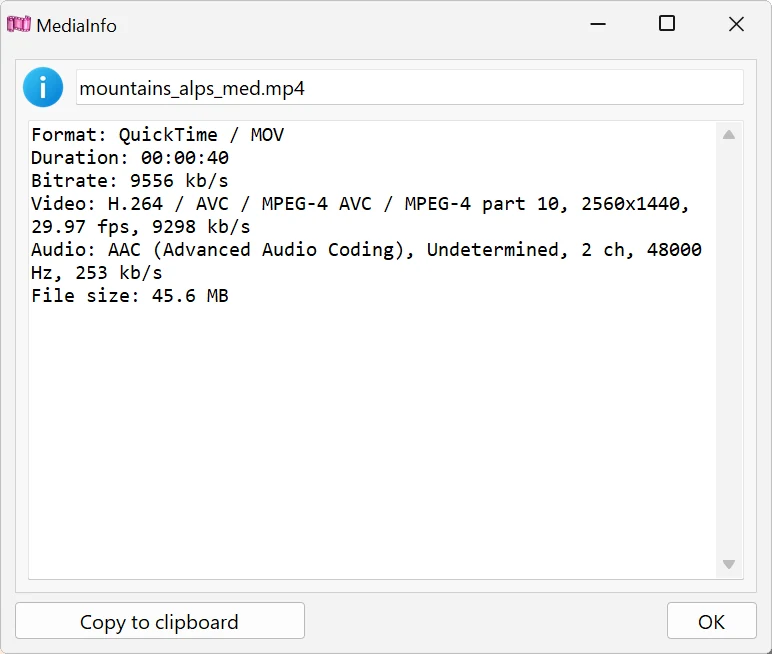 View media info of a file in Bolide Movie Creator