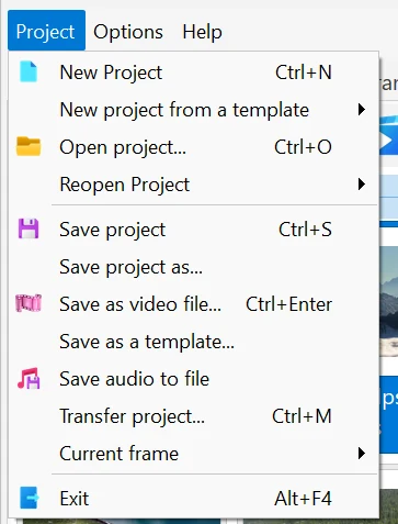 Create, open and save a project in Bolide Movie Creator