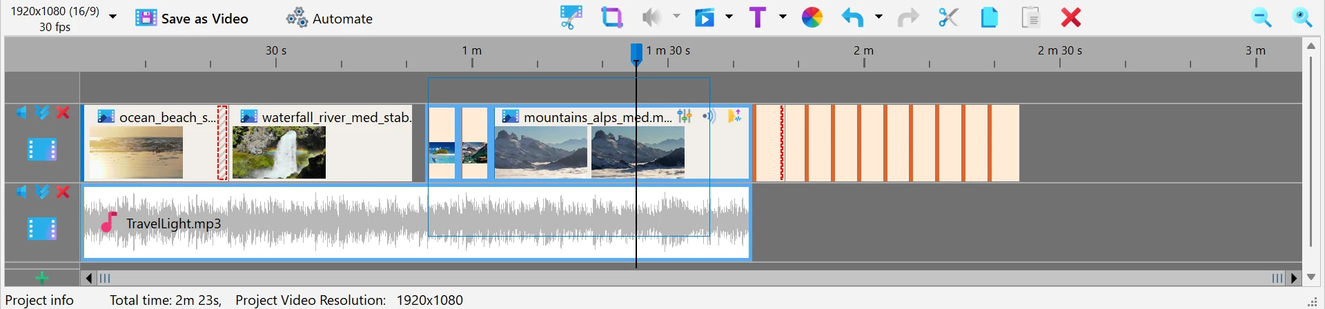 Select several blocks in Bolide Movie Creator