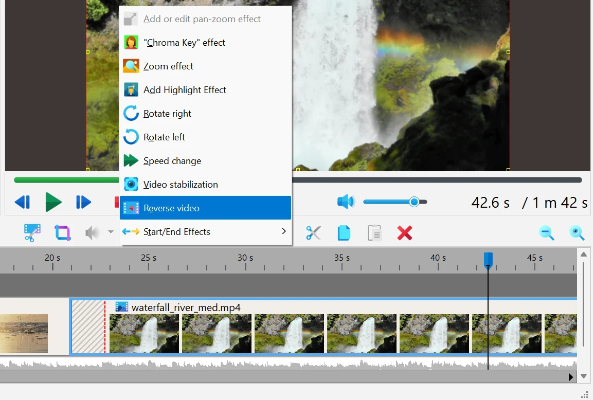Reverse a clip on the timeline in Bolide Movie Creator