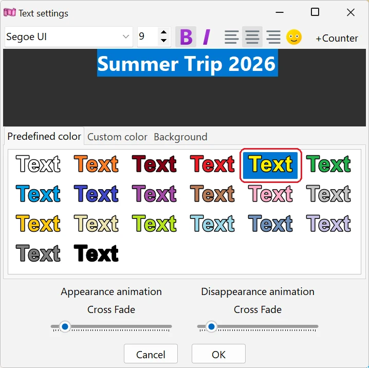 Text color and outline in Bolide Movie Creator