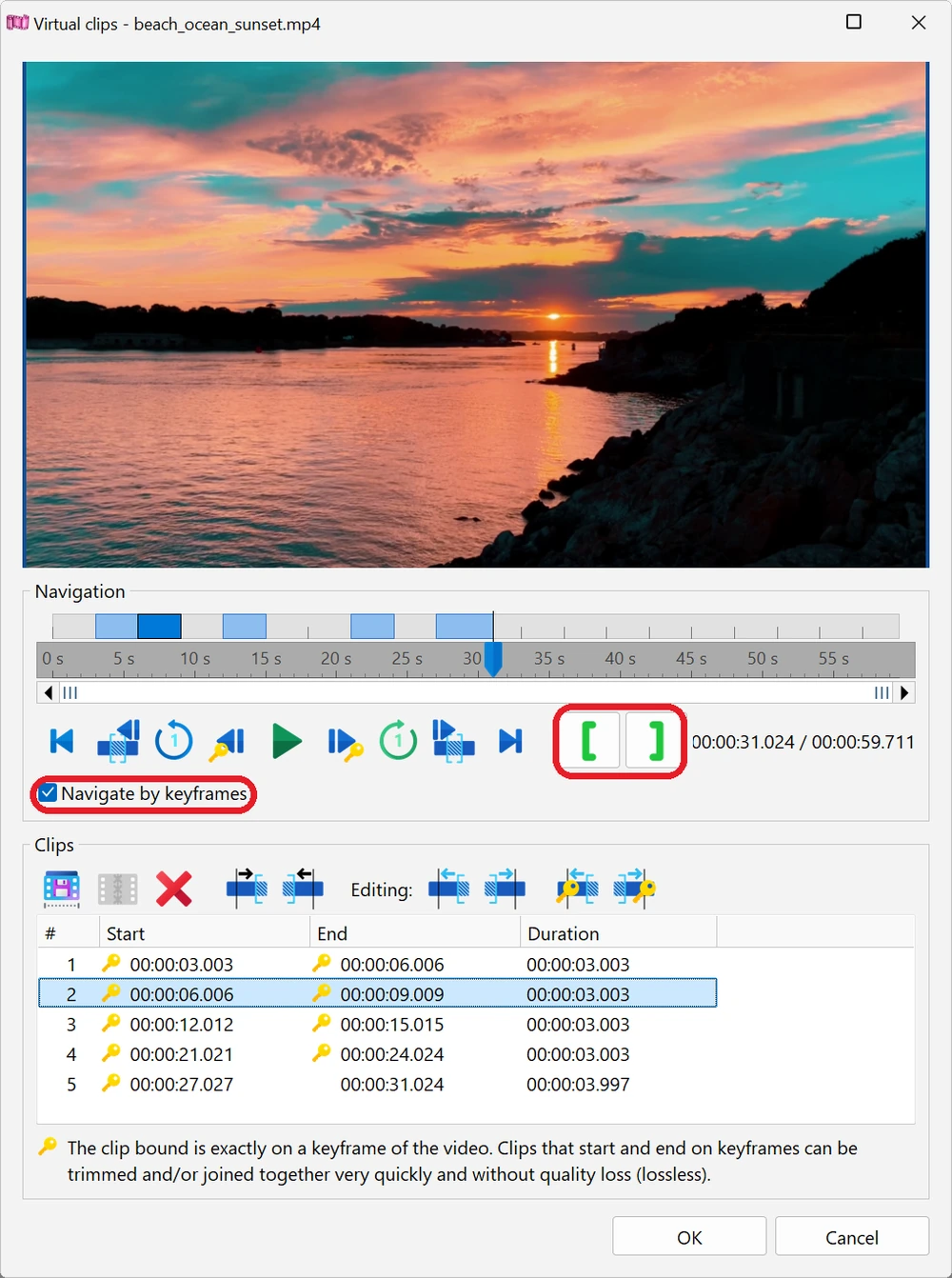 Mark the clips in Bolide Movie Creator