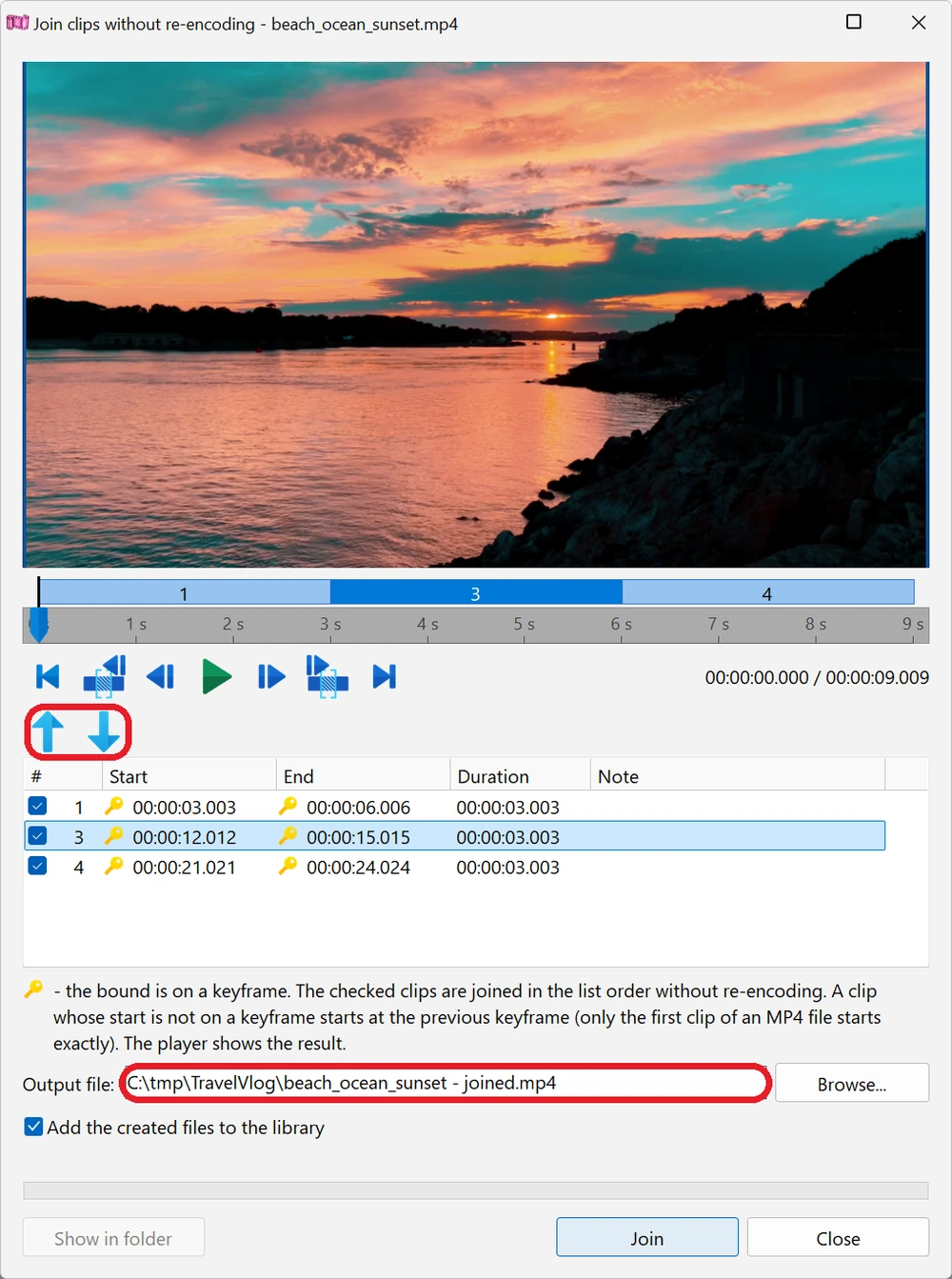 Join clips of one video without re-encoding in Bolide Movie Creator