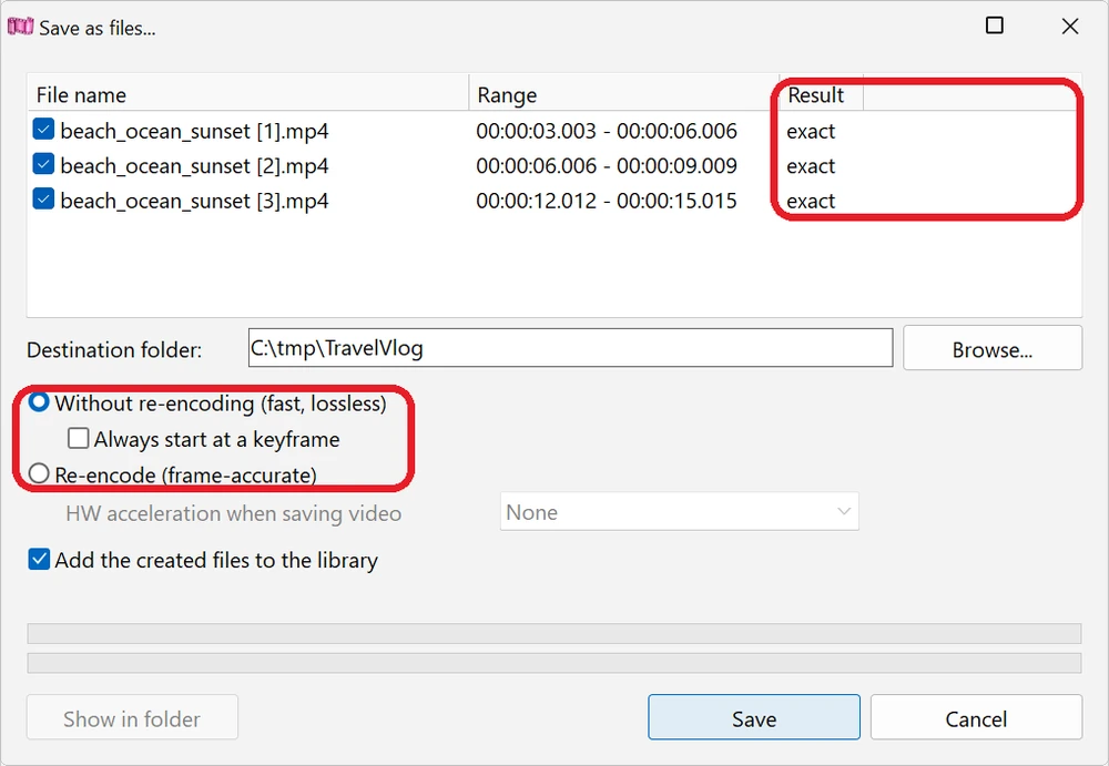 Save clips as separate files in Bolide Movie Creator