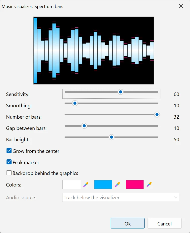 The visualizer settings window in Bolide Movie Creator