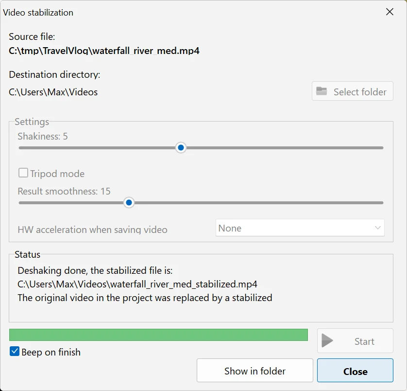 Eliminate video shake in Bolide Movie Creator in Bolide Movie Creator